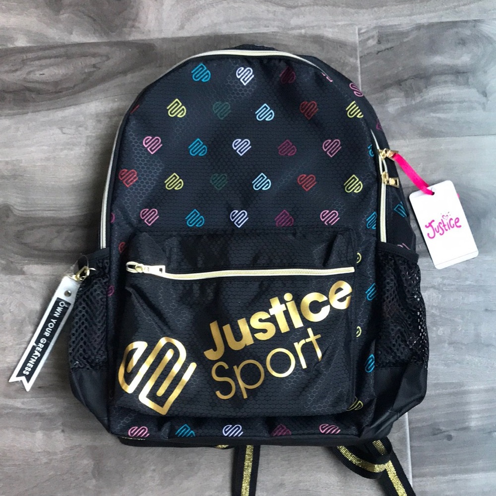 🌟HOST PICK🌟 JUSTICE sport girls backpack in black hearts - NEW with tags
